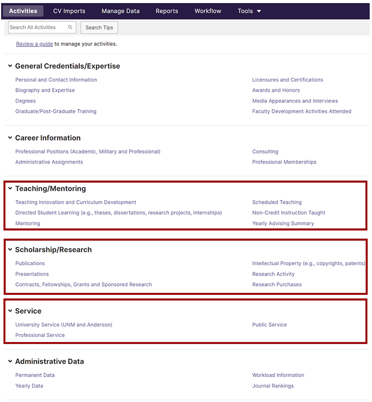 Faculty Success Activities Screen