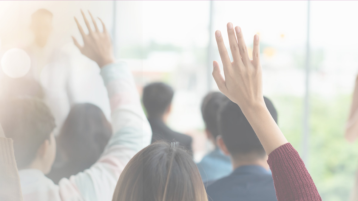 Stock image with people raising their hands