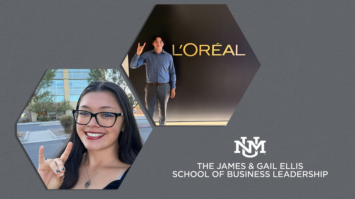 Graphic with images of students during internships and Ellis logo