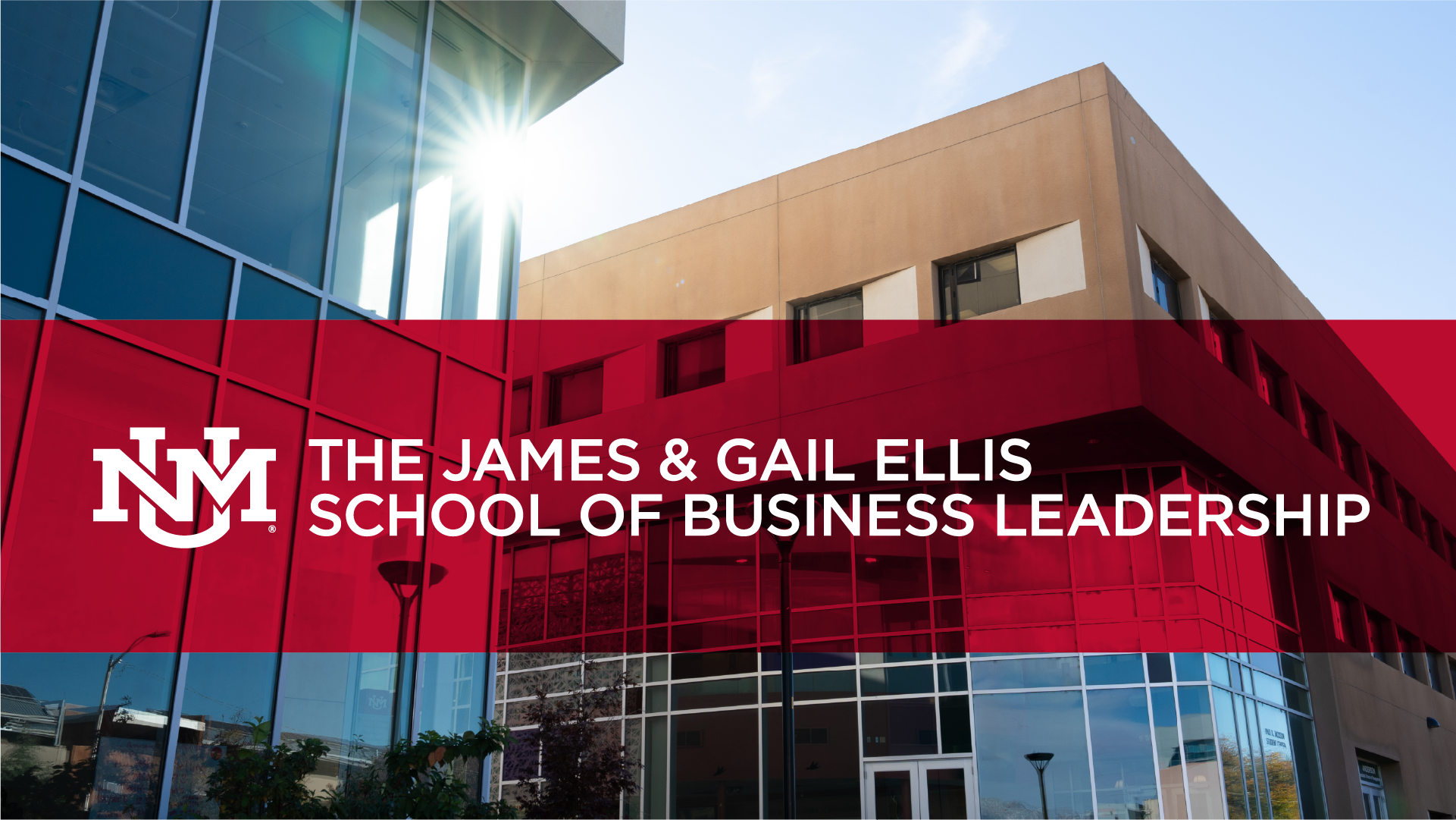 New logo overlaid on image of business graduate school