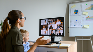 Working mom on a zoom call.